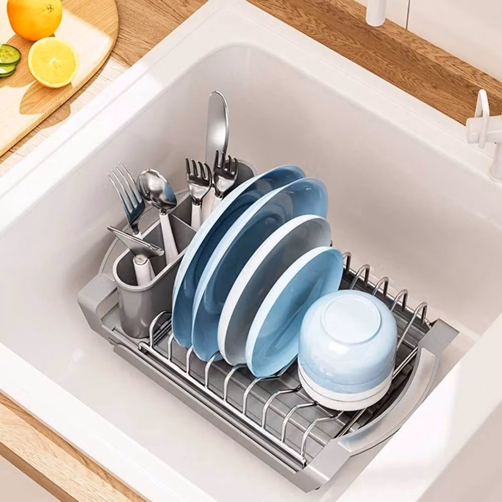 VOGREX Grey Expandable and Foldable Stainless Steel Kitchen Dish Drainer and Cutlery Holder – 2