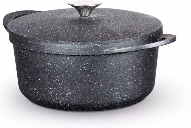 Tower Precision Lightweight Cast Aluminium Casserole Dish with Aluminium Lid, Black, Diameter: 24 cm – 4