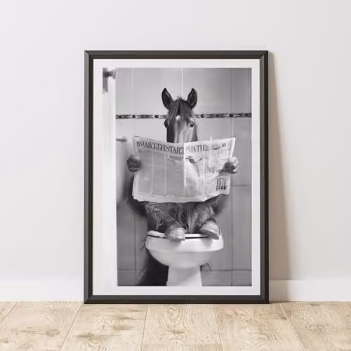 60 Second Makeover Horse On The Toilet Animal Print Paper Poster, A3, Multicolour