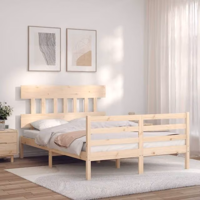 Berkfield Home Beautiful Solid Wood Bed Frame in Beige, W/D/H: 190 x 140 x 81 cm – 1