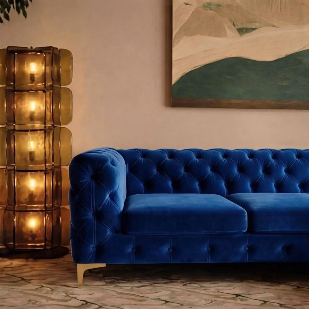 Sofaya Monaco Chesterfield 3 Seater L-Shaped Sofa in Blue Velvet with Right Hand Chaise – 2