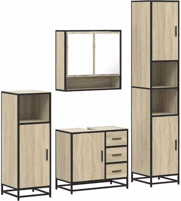 Berkfield Home 4-Piece Industrial Bathroom Furniture Set in Sonoma Oak and Tan