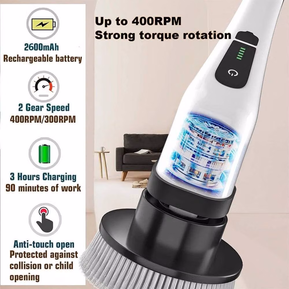 EONLION Cordless Electric Spin Scrubber Shower Cleaning Brush, White, Height: 100 cm – 3
