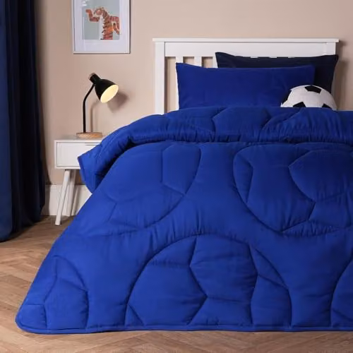OHS Blue Football Quilted Coverless Duvet and Pillowcase Set, 7.5 Tog Microfibre, W/D/H: 135 x 200 cm