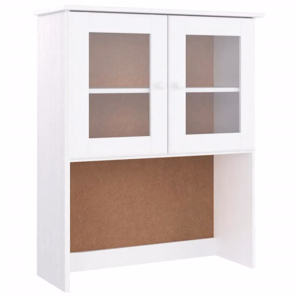 Berkfield Home ALTA White Dresser Top in Solid Pine with Glass Doors, W/D/H: 77 x 30 x 92 cm – 2