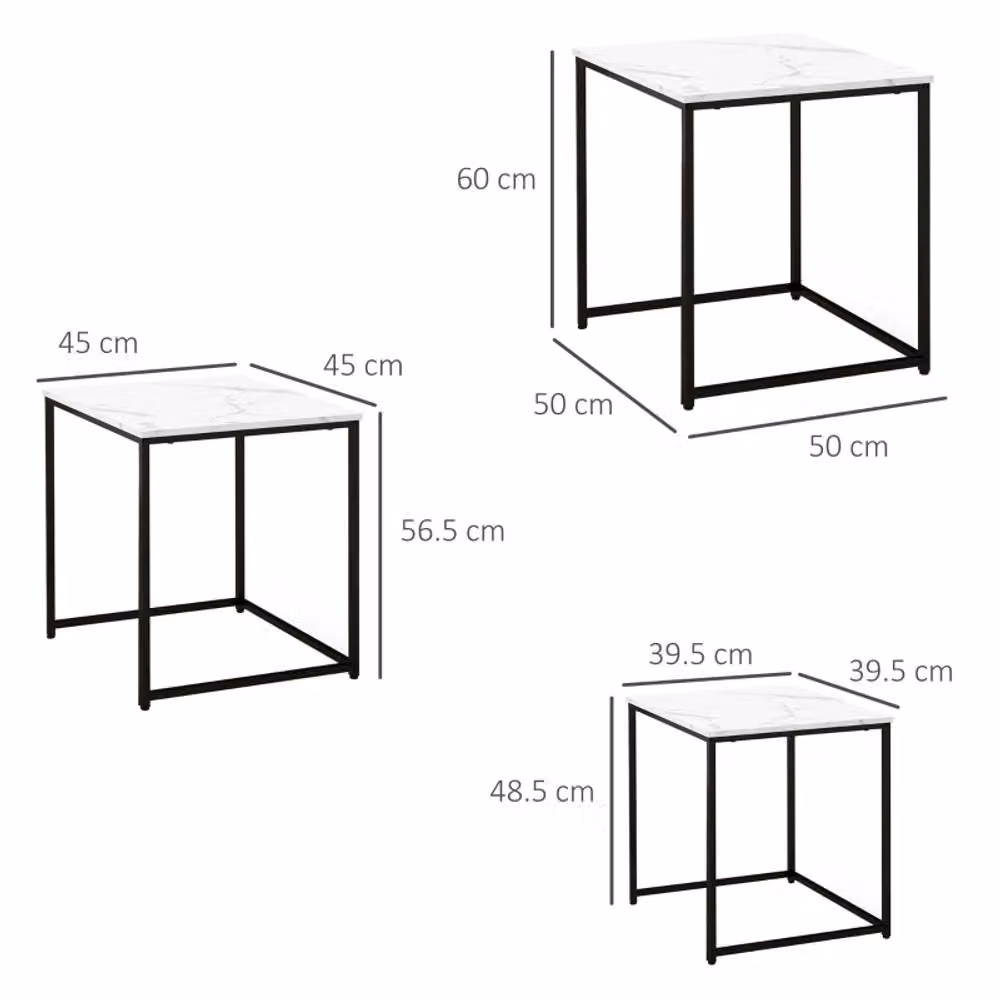 STILVORA Nest of 3 Modern Side Tables with White Marble Effect Tops – 4