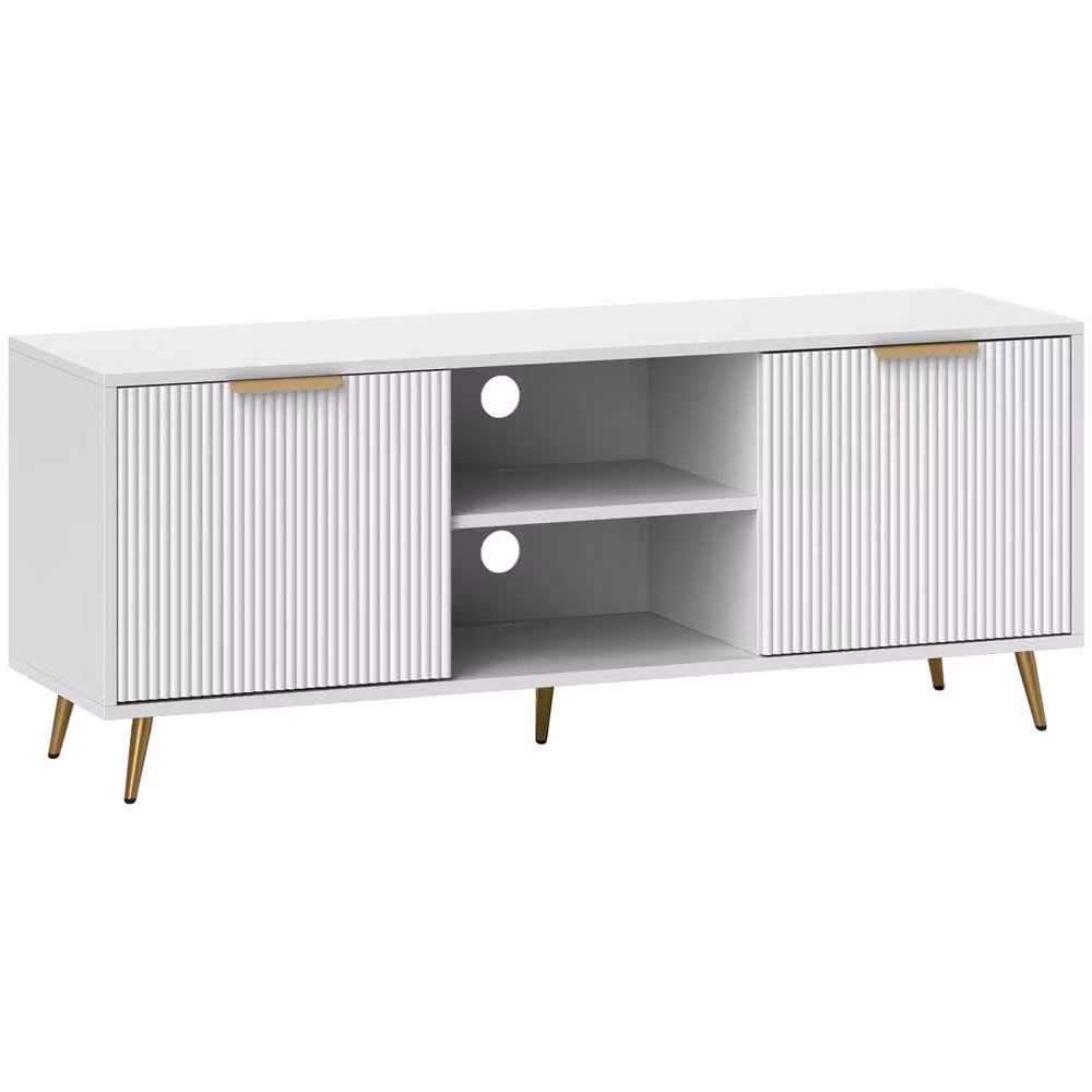 Wyld Haus Lamo White Wooden TV Stand with Etched Doors, Width: 120 cm – 2