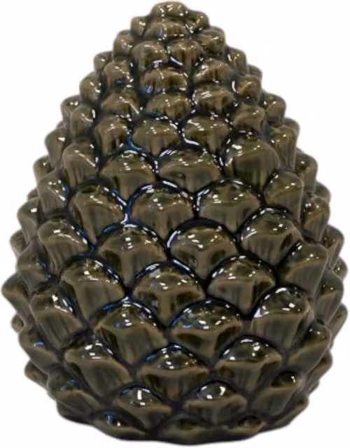 Four Candle Natural Ceramic Pinecone Tabletop Decoration, Brown and Green, H: 16 cm
