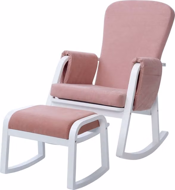 Ickle Bubba Pink and White Velvet Rocking Chair with Matching Ottoman and Armrests