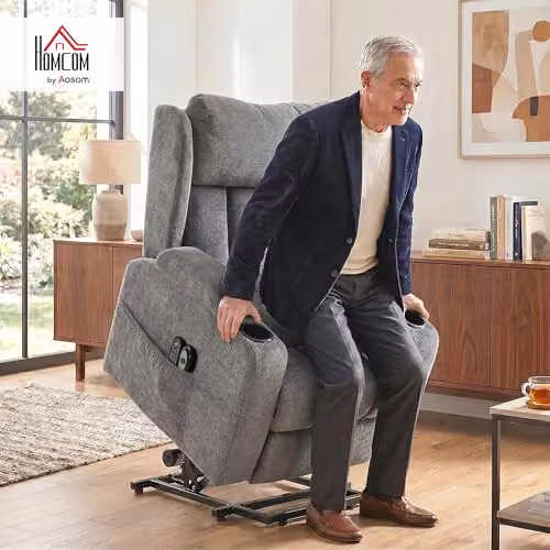 HOMCOM Grey Fabric Power Lift Recliner Chair with Vibration Massage and Heat – 2