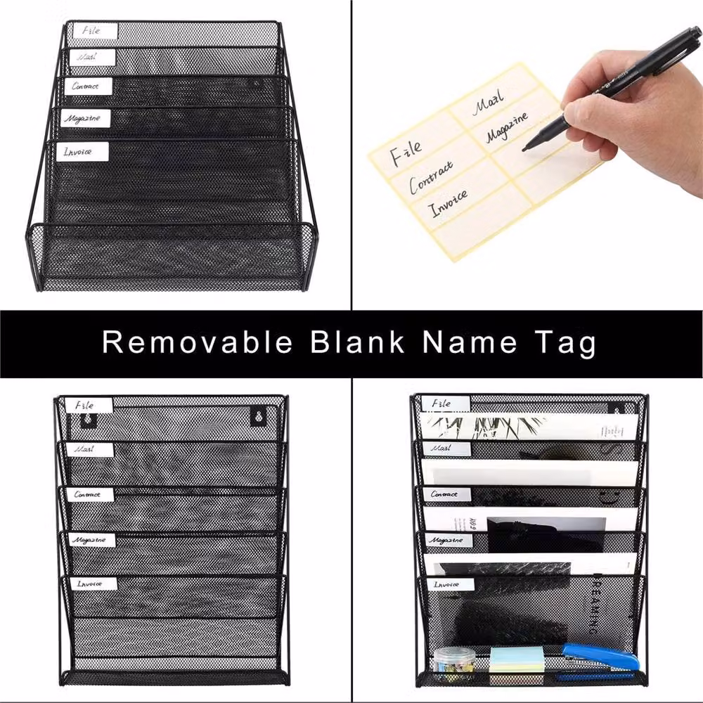 Nordara Wall Mounted 6-Tier Magazine File Holder Rack in Matt Black Metal – 5