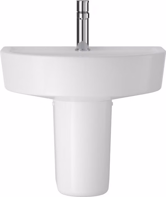 Balterley Mila Round Ceramic 1 Tap Hole Basin and Semi Pedestal in White, W: 420 mm – 1