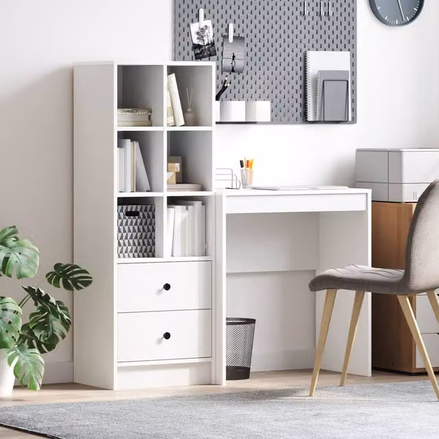 Berkfield Modern White Glossy Writing Desk with Single Pedestal Storage