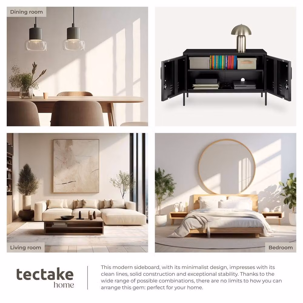 tectake Baker Sideboard in Matt Black with Magnetic Closure and Adjustable Shelf – 7