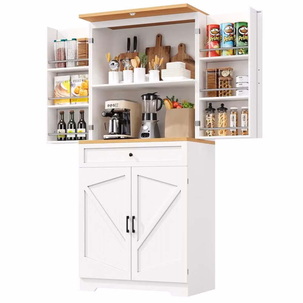 Fascinate Modern Tall Kitchen Sideboard Storage Cabinet in White Wood Grain – 2