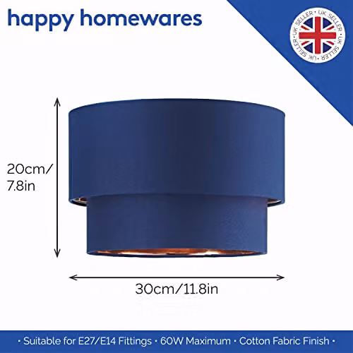 Happy Homewares Modern Round Blue Fabric Ceiling Pendant Lamp Shade with Copper Inner, W: 20 cm, H: 30 cm – 3