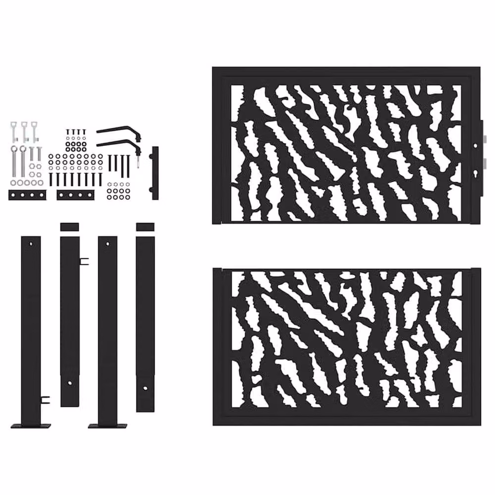 Berkfield Home Beautiful Garden Gate in Black Steel with Trace Design, W: 105 cm, H: 106 cm – 4