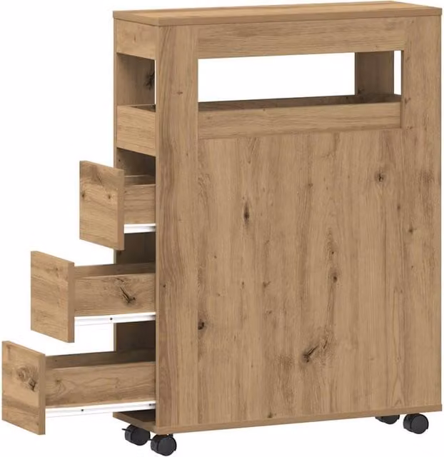 Berkfield Home Narrow Bathroom Cabinet with Wheels in Artisan Oak Brown – 1