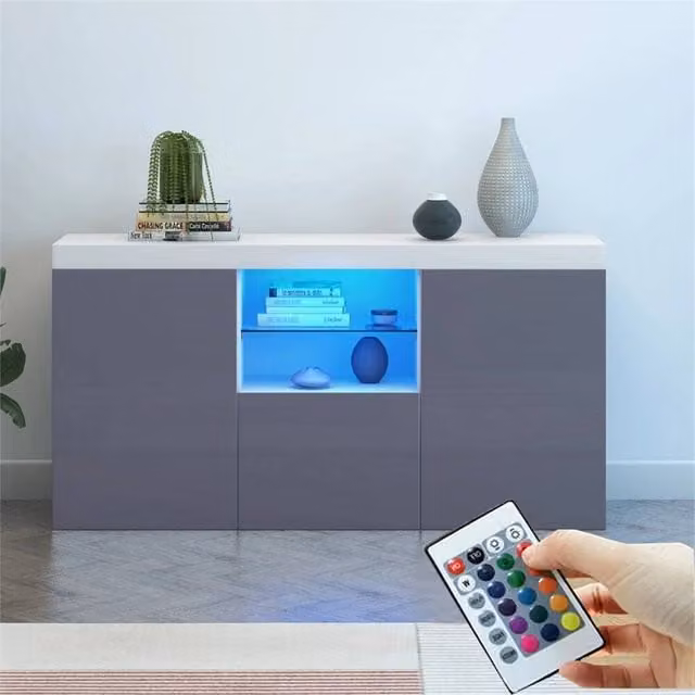 FORGEVIO Modern TV Stand Cabinet in White Matt and Grey High Gloss, W/D/H: 135 x 70 x 34 cm – 1