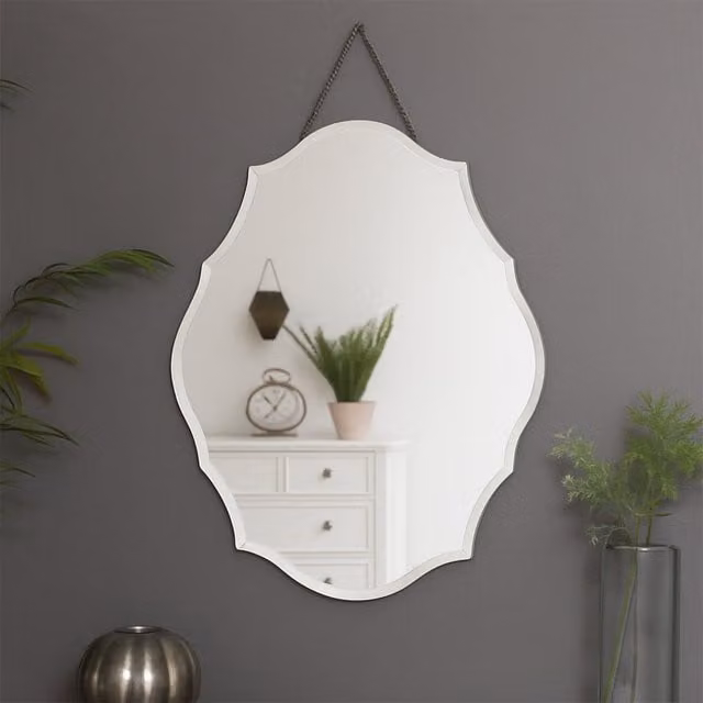 Melody Maison Ornate Frameless Bevelled Art Deco Wall Mirror in Clear Glass