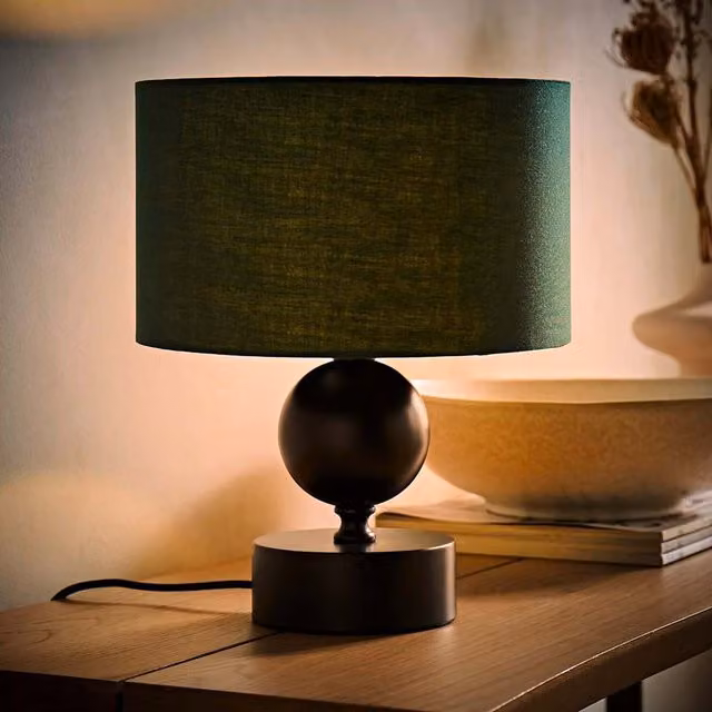 ValueLights Anthony Candlestick Table Lamp with Green Fabric Drum Shade