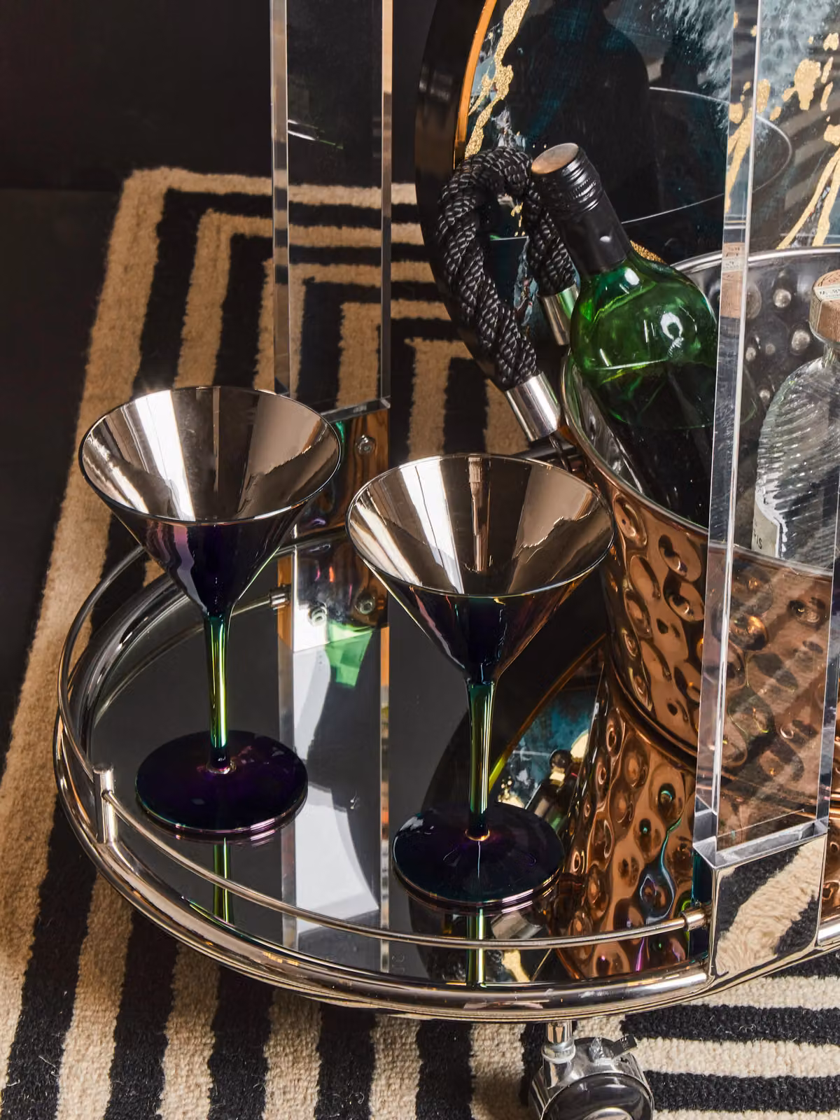 Orsina Oval Mirrored Drinks Trolley with Two-Tier Glass Shelves and Chrome Metallic Frame in Silver – 1