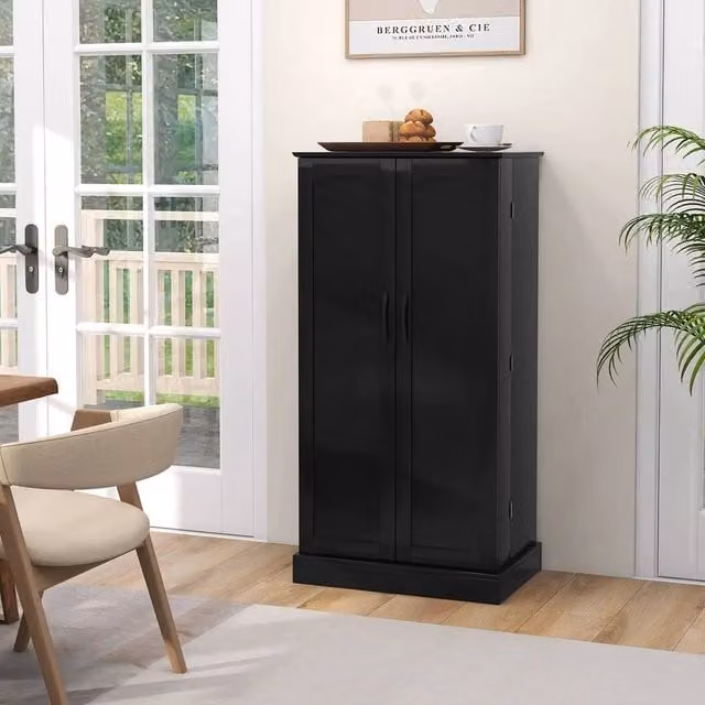 KORVIXA Freestanding Black Matt Kitchen Storage Tall Unit with Hinged Doors and Internal Shelves W/D/H: 100 x 100 x 100 cm – 1