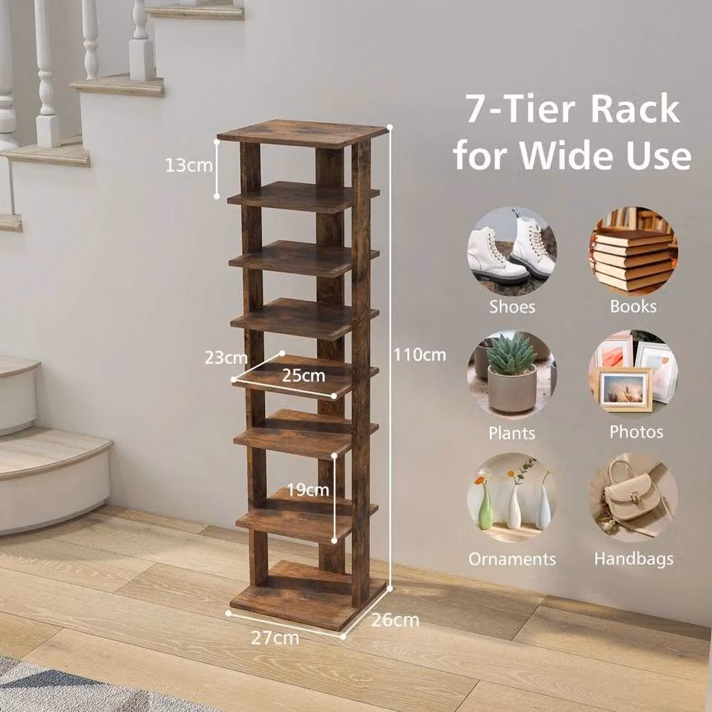 Kelvenix 7-Tier Industrial Brown Wood Shoe Rack for Hallway, Living Room or Bedroom – 2