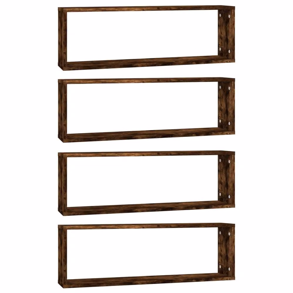 Berkfield Home Wall Mounted Cube Shelves, 4 Piece Set in Smoked Oak Brown, W: 80 cm, D: 26.5 cm, H: 15 cm – 3