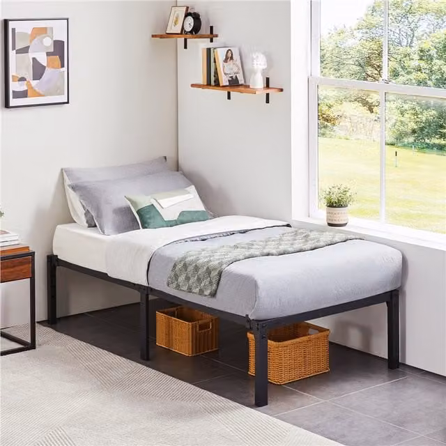 Yaheetech Black Metal Platform Bed Frame for Adults, W/D/H: 90 x 200 cm