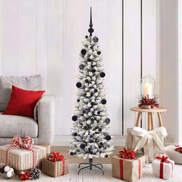 Berkfield Home Artificial Christmas Tree with 150 LEDs in Green, White and Black, Height: 150 cm