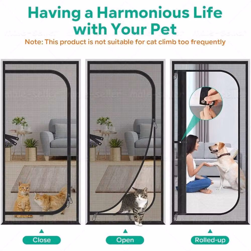 FLAVORA Black Magnetic Pet and Mosquito Proof Door Screen, W/H: 100 x 210 cm – 4