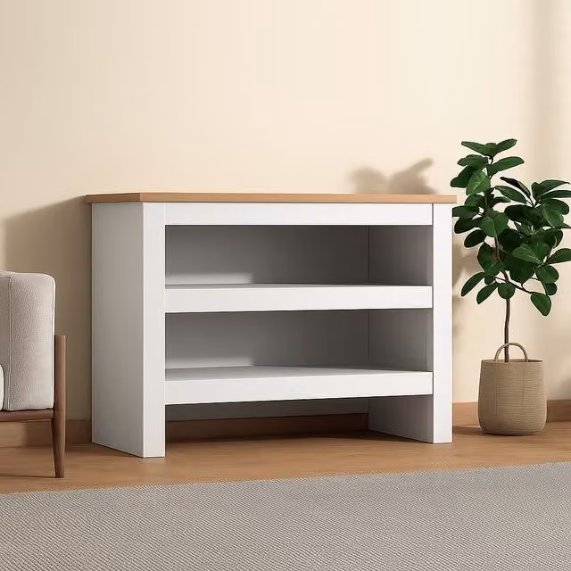 KOSY KOALA Two-Tier Open Shoe Rack with Wooden Top in White, W/D/H: 90 x 35 x 50 cm – 1