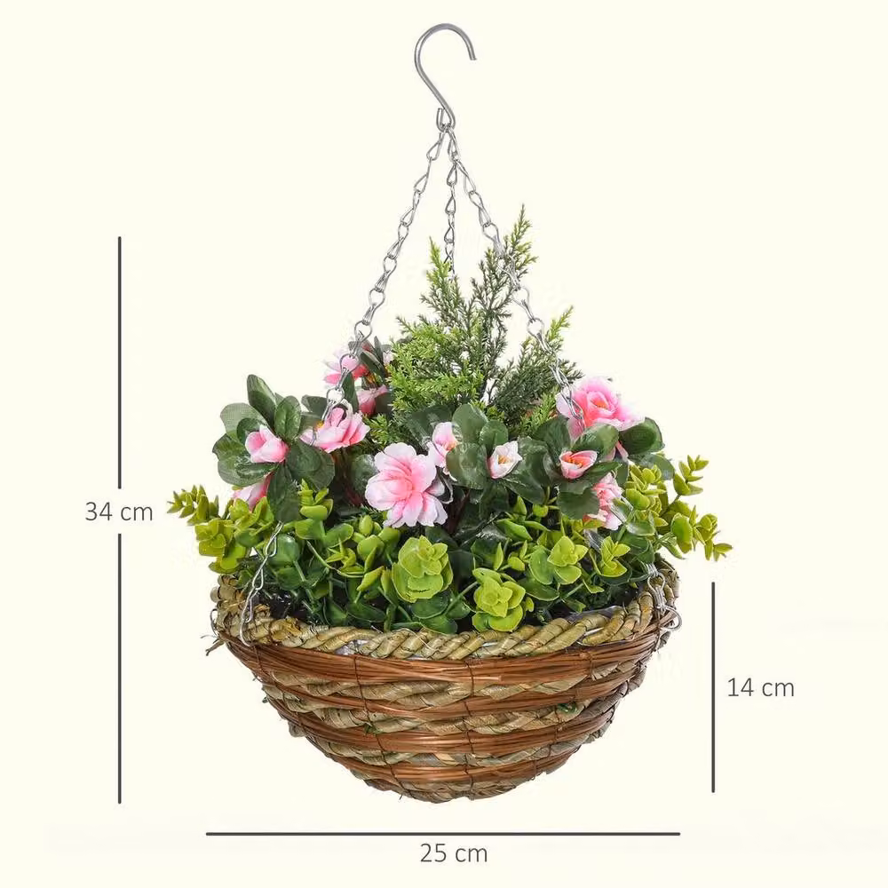 NESTLUNE 4 Piece Artificial Lisianthus Flower Hanging Planter Baskets in Green, W/D/H: 100 x 60 x 60 cm – 2