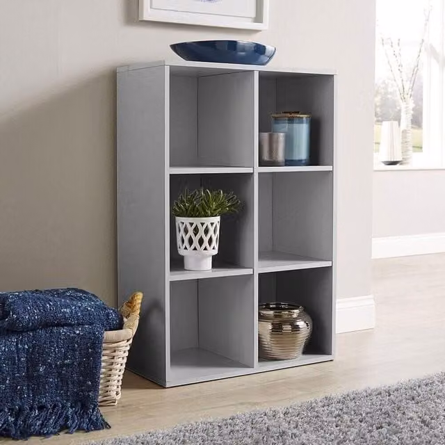 Home Source 6 Cube Shelf Wooden Display Unit with Back Panel, Grey, H 90 x W 60 x D 30 cm – 1