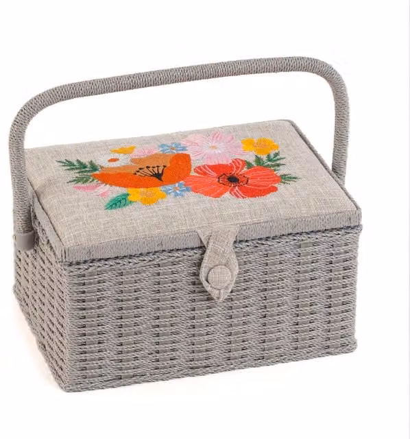 HG Sewing Box with Embroidered Lid in Natural and Wildflowers
