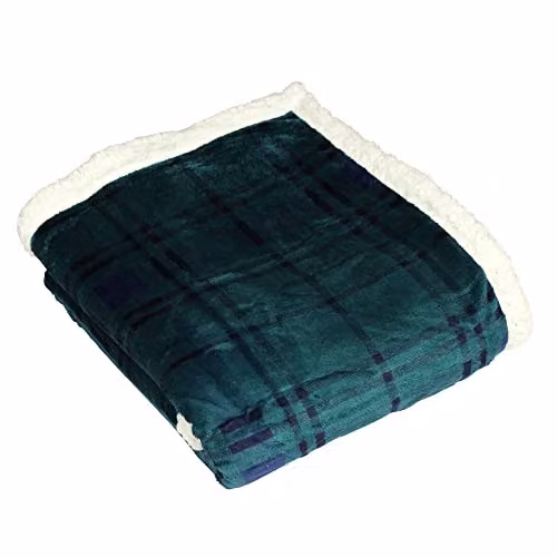 Riva Home Blake Checked Fleece Throw, Green, W/D/H: 150 x 130 x 130 cm