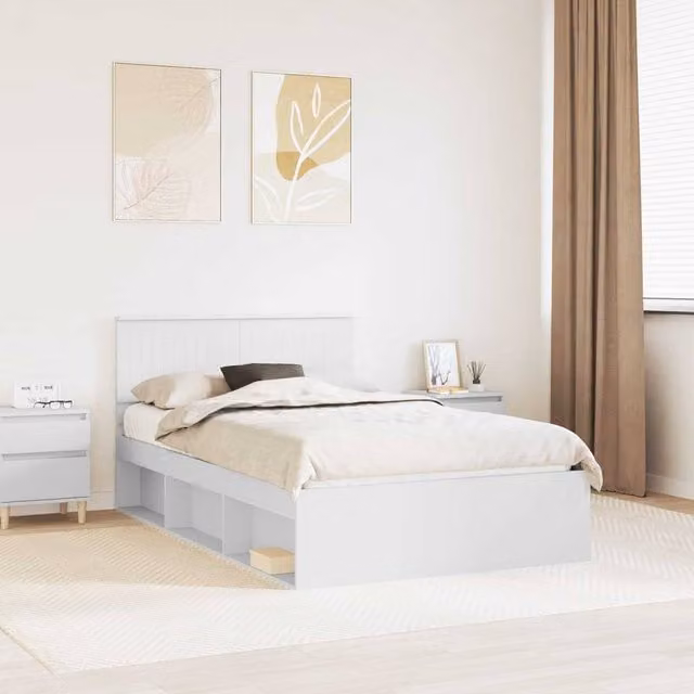 Berkfield Home Modern White Bed Frame with Headboard, W/D/H: 120 x 190 cm