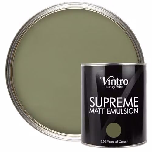 Vintro Luxury Matt Emulsion Multi Surface Paint in Olive Green, 1L – 1