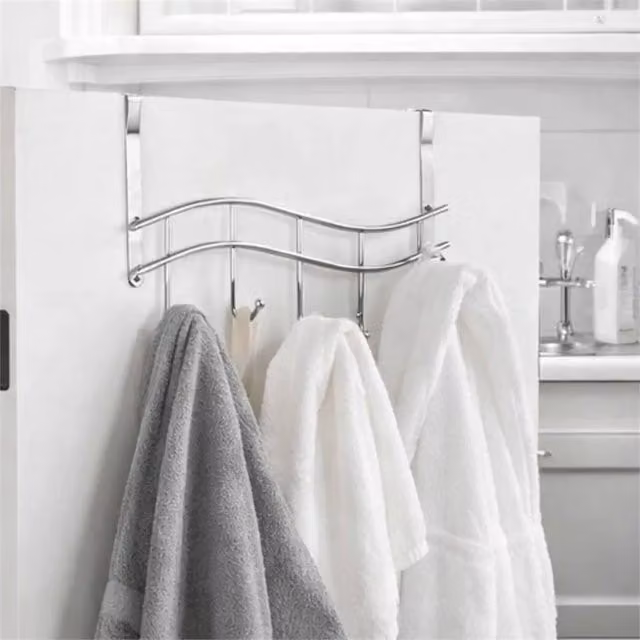 Nordara Chrome Over Door 5 Hook Coat and Towel Rack in Silver