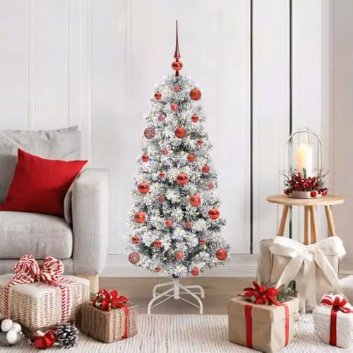 vidaXL Artificial Hinged Christmas Tree in Green and White, Height: 120 cm – 2