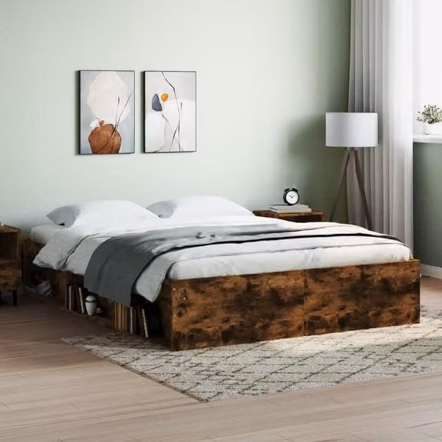 Berkfield Home Modern Bed Frame in Smoked Oak Brown, W/D/H: 140 x 200 cm – 1
