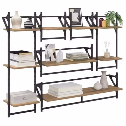 vidaXL Set of 6 Wall-Mounted Modern Shelves in Brown Artisan Oak, W/D/H: 100 x 25 x 30 cm