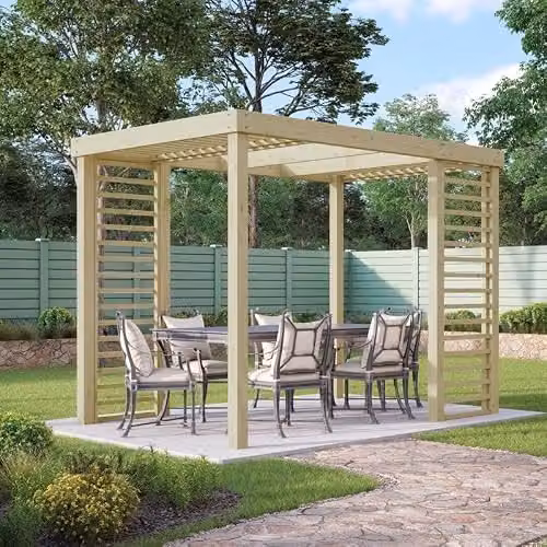 Buttercup Farm Rustic Wood Panel Pergola with Trellis Support, Green, W: 240 cm, D: 240 cm, H: 270 cm – 1