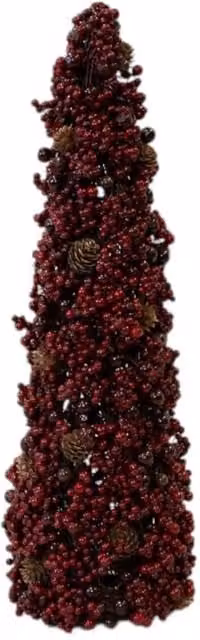 Four Candle Luxury Burgundy Berry and Mini Pinecone Tabletop Christmas Tree, Height: 49 cm