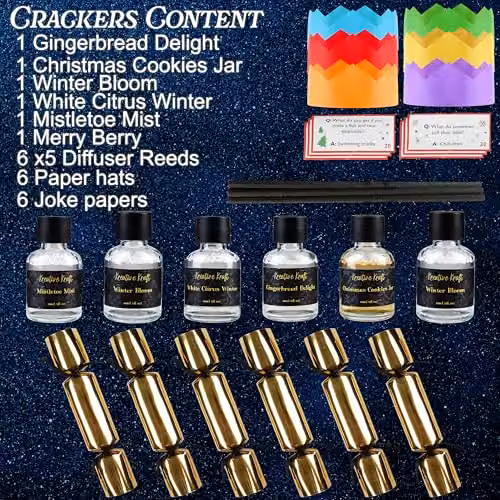 KreativeKraft Luxury Christmas Crackers Pack of 6 with Scented Reed Diffuser in Gold and Multicolour – 6