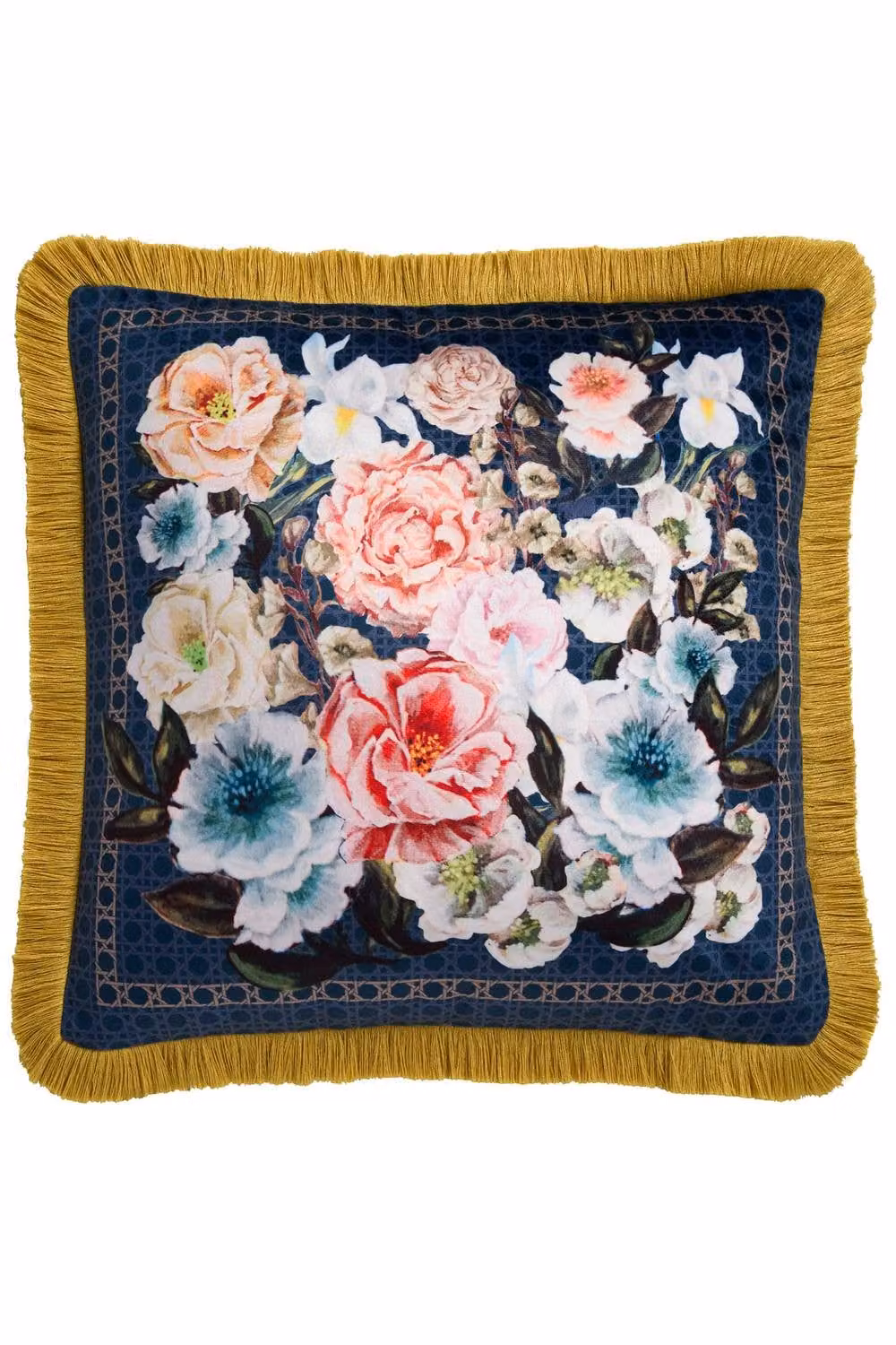 House of Llewelyn-Bowen Bouquet List Blue Floral Velvet Filled Cushion, W/D/H: 43 x 43 x 43 cm – 2