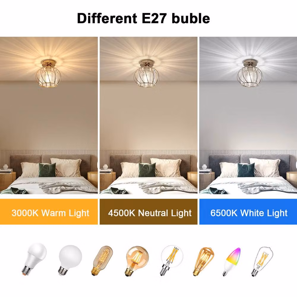 Pheashine Gold and Brass Crystal Flush Ceiling Lights, 2 Pack, E27 (Bulbs Not Included) – 3
