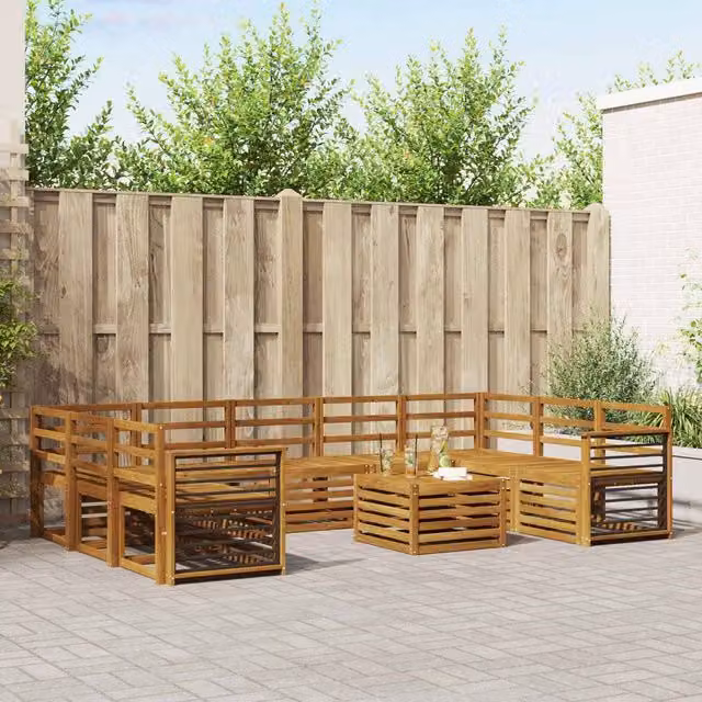 Berkfield Home 10-Piece U-Shape Garden Sofa Set in Brown Solid Acacia Wood