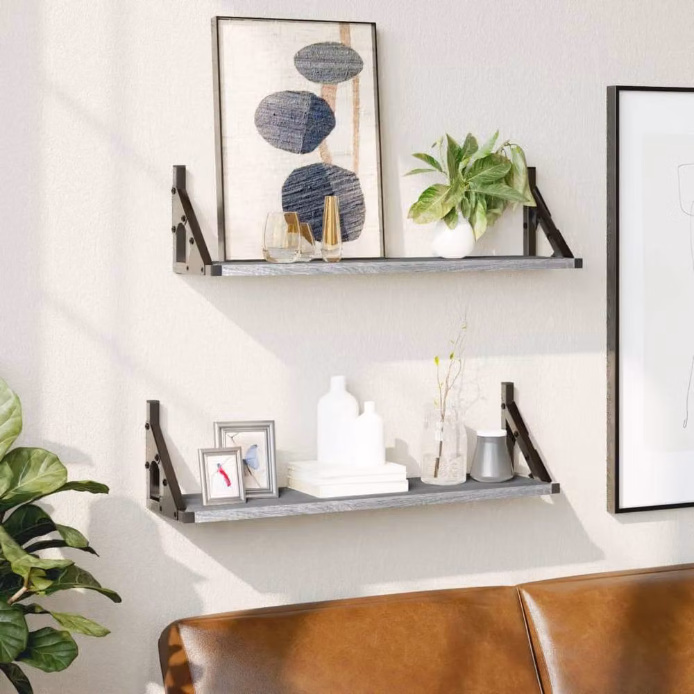 Berkfield Home Wall Mounted Shelves, 2 Pack, Grey, W: 60 cm, D: 15 cm, H: 15.5 cm – 2